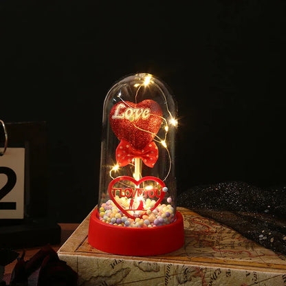 Eternal Rose LED Light with Acrylic Cover Romantic Desktop Flower Decoration