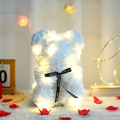 Eternal Rose Teddy Bear 25cm with Gift Box and Warm Lights