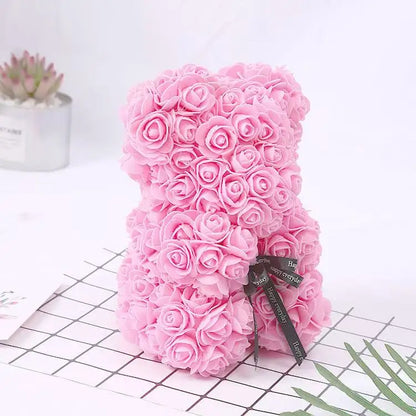 Artificial Rose Teddy Bear 25cm Romantic Floral Gift with Gift Box