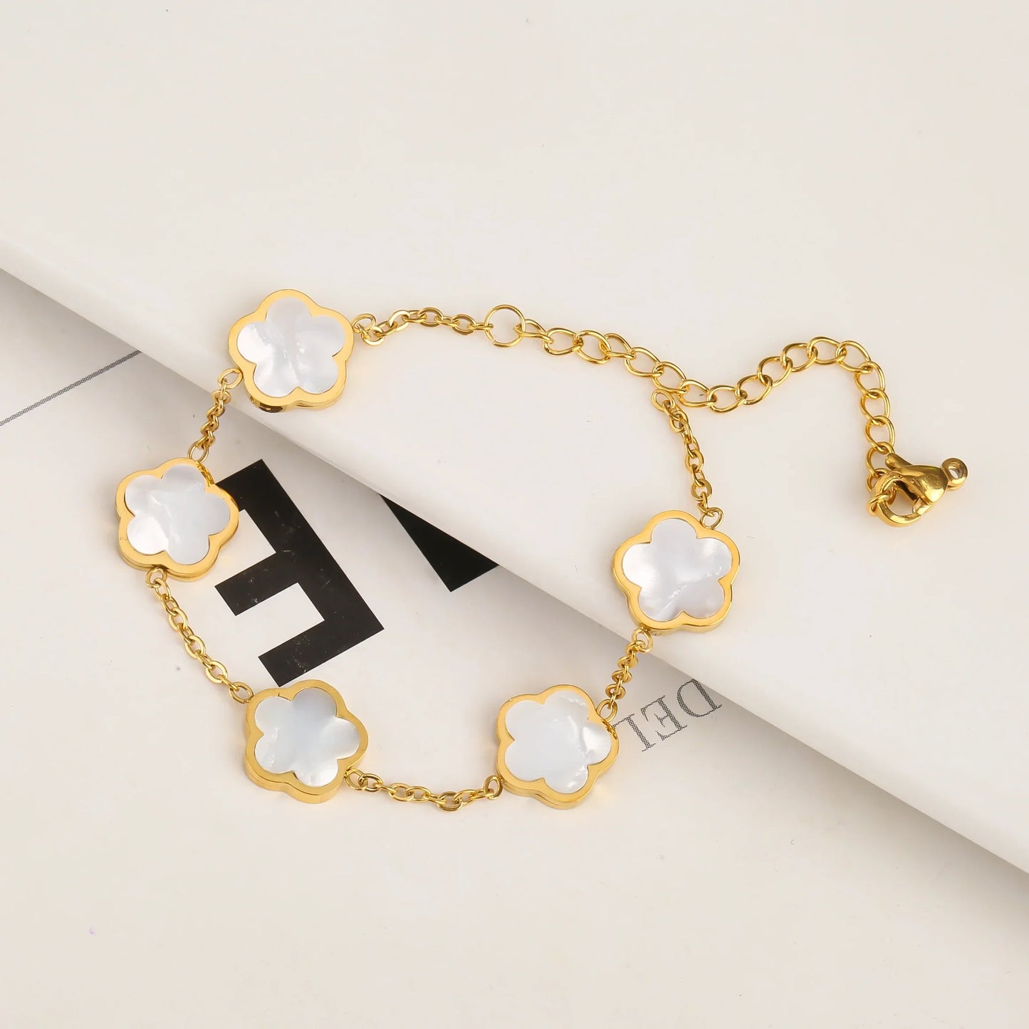 Gold Plated Five Leaf Flower Adjustable Bracelet
