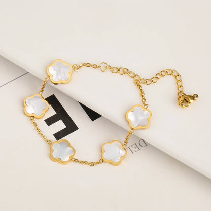Gold Plated Five Leaf Flower Adjustable Bracelet