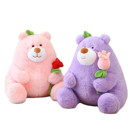 Kawaii Fat Bear Plush Toy Teddy Bear with Rose