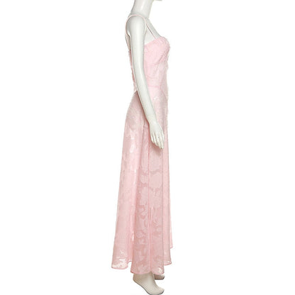 Pink Floral Lace Maxi Dress