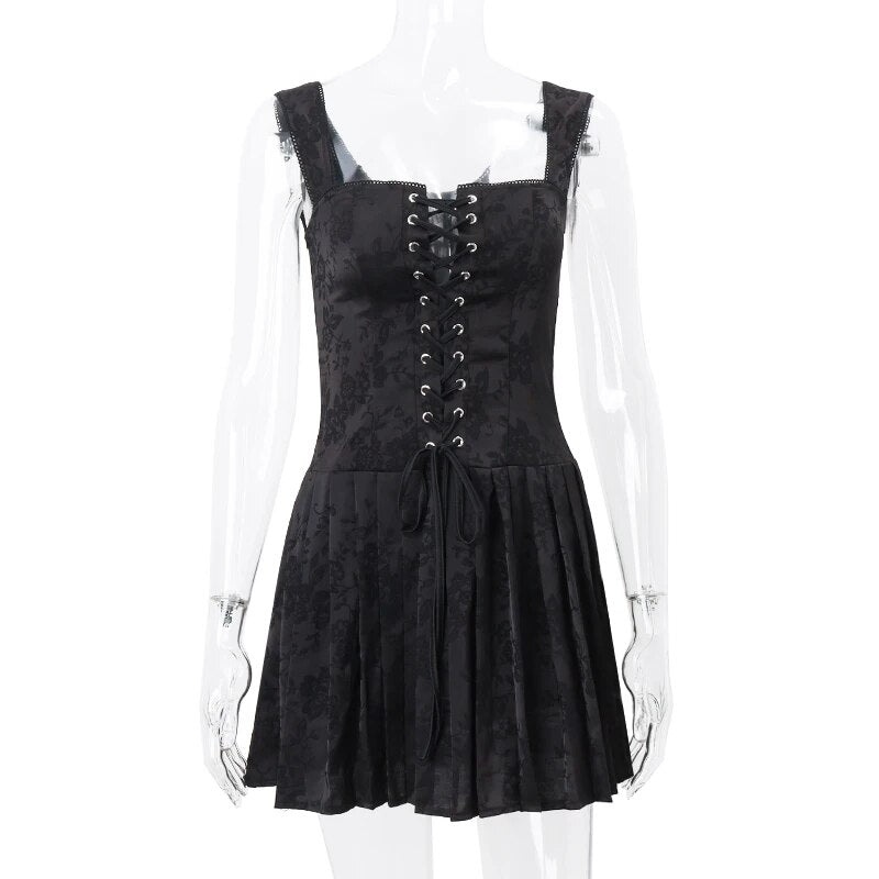 Black Front Lace-Up Mini Dress