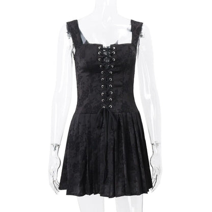 Black Front Lace-Up Mini Dress
