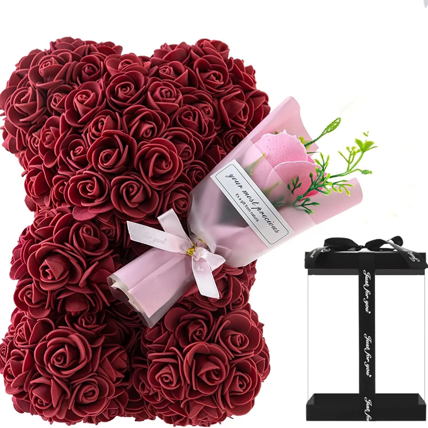 Rose Bear with Flower Bouquet 24cm