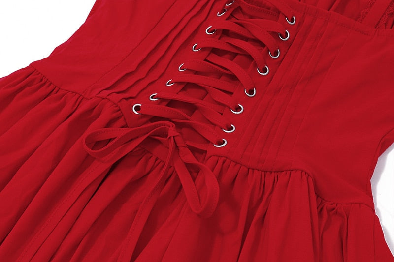 Red Corset Strap Frill Mini Dress