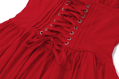 Red Corset Strap Frill Mini Dress