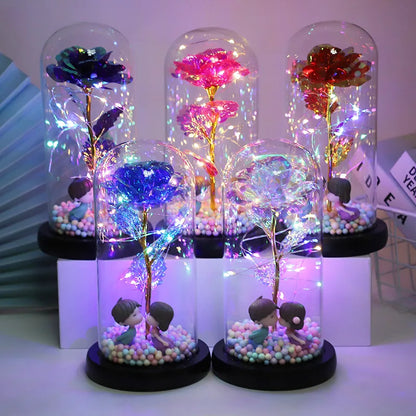 LED Enchanted Galaxy Rose in Glass Dome with Fairy Lights for Valentine's Day and Christmas