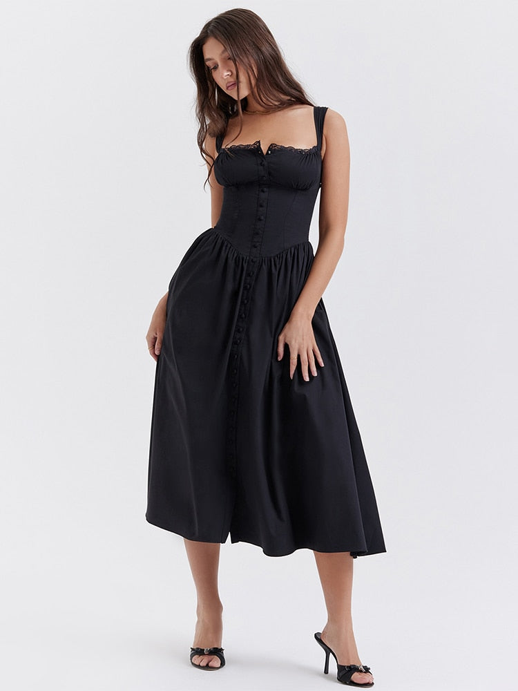 Strappy Corset Flowy Midi Dress With Pocket