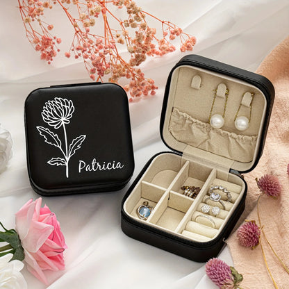 Personalized Name Jewelry Storage Box with Floral Design