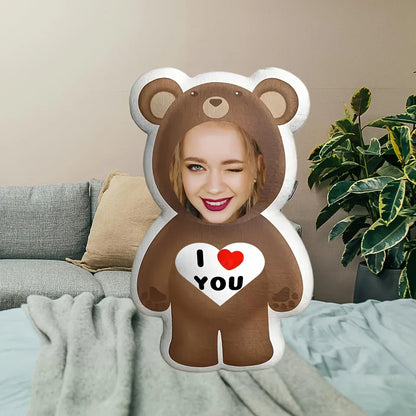 Personalized Photo Bear Plush Pillow with I Love You Message