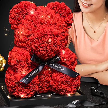 Eternal Rose Teddy Bear with Gift Box and Warm Lights