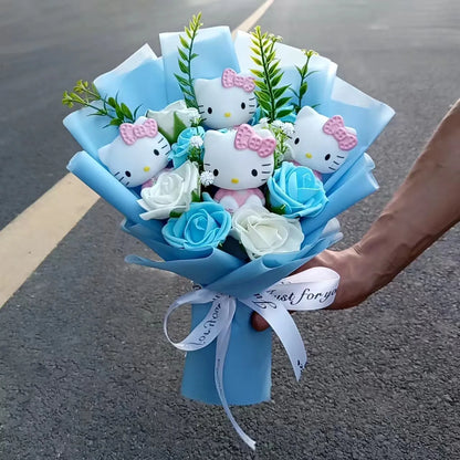 Cute Cat Plush Bouquet with Rose