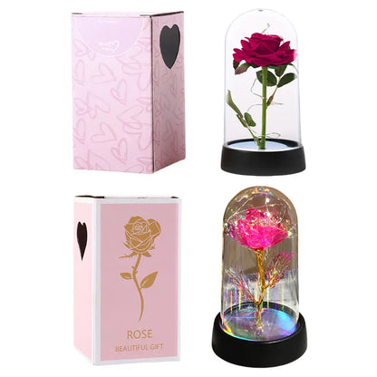 Eternal Rose in Glass Dome with LED Light - Romantic Gift for Valentine's Day, Christmas, or Birthday
