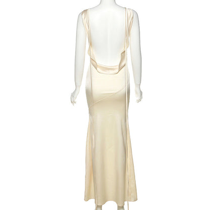 Ivory Satin Backless Maxi Dress
