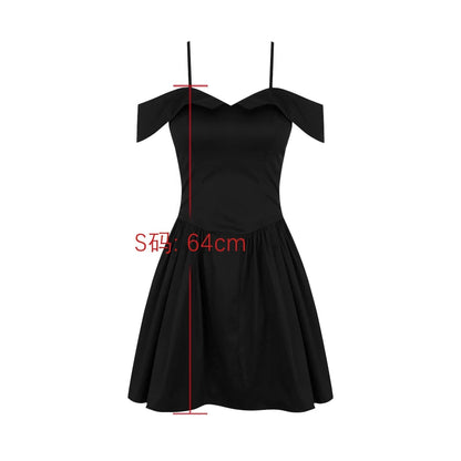 Black Off-Shoulder Frill Mini Dress