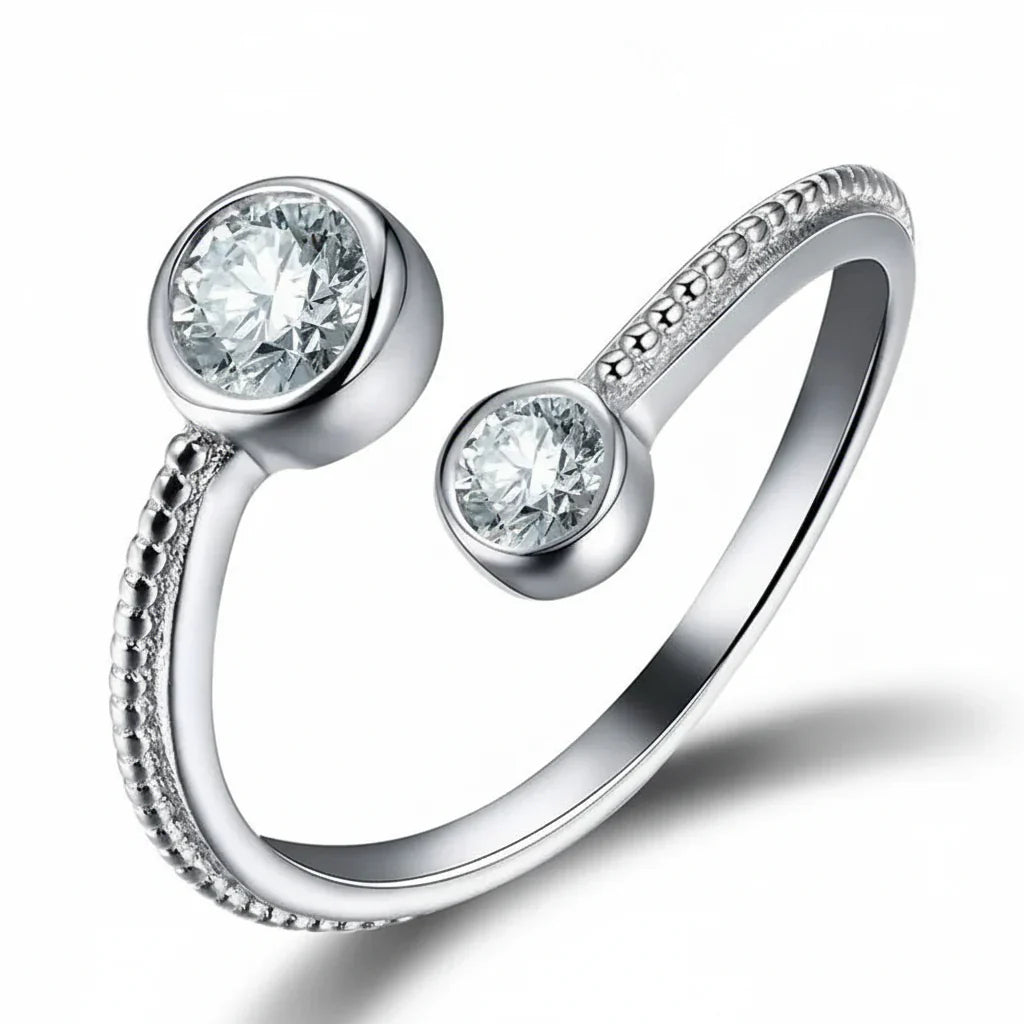 Delicate Adjustable 925 Sterling Silver Ring with Cubic Zirconia