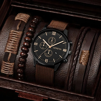 Men's Quartz Watch and Bracelet Set 4 or 5 Pieces