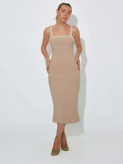 Pearls Strap Solid Dress
