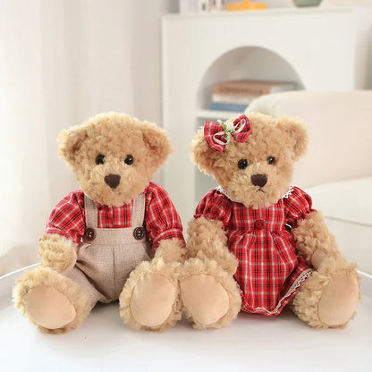 Couple Teddy Bear Plush Set Dressed Soft Dolls 26cm