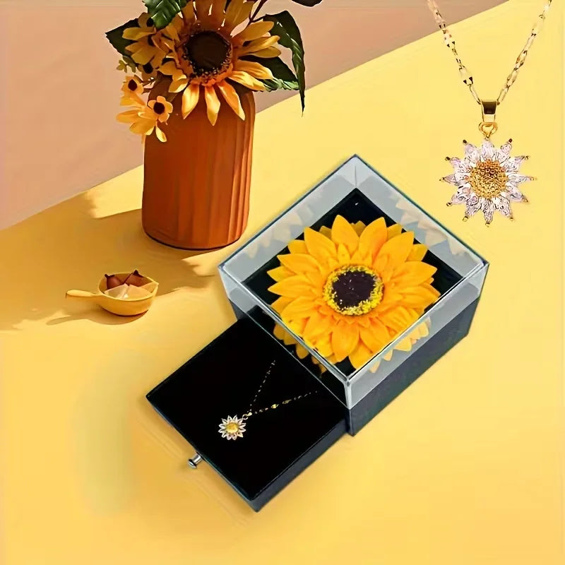 Sunflower Necklace Gift Set with Artificial Flower Box
