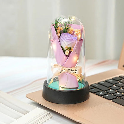 Everlasting Rose LED Glass Dome Bouquet
