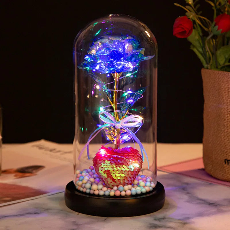 Red LED Rose in Glass Dome - Romantic Gift for Her