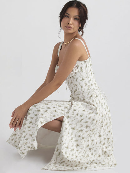 Floral Print Tie-Up Strap Flowy Midi Dress