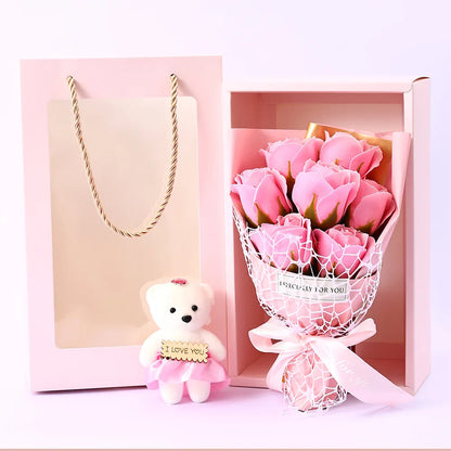 Soap Rose Bouquet with Teddy Bear Gift Box