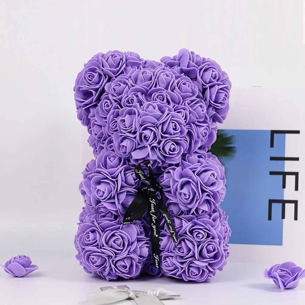 25cm Artificial Rose Teddy Bear with Decorative Light