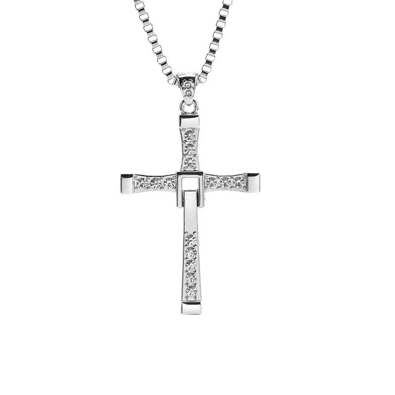 Crystal Cross Pendant Necklace for Men