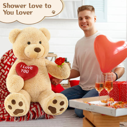 Giant Teddy Bear Plush with I Love You Heart - Soft Stuffed Bear for Kids and Valentine's Gift