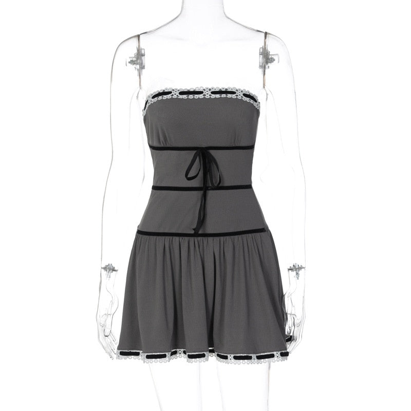 Grey Tube Lace Strap Mini Dress