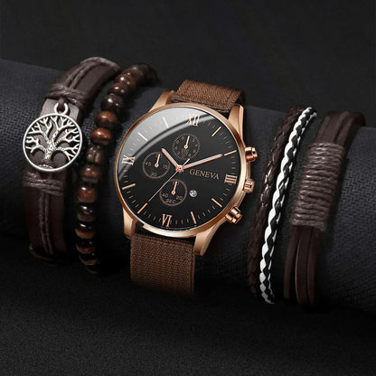 Men's Quartz Watch and Bracelet Set 4 or 5 Pieces