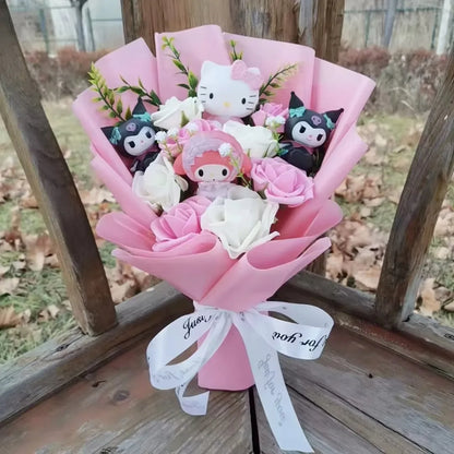 Cute Cat Plush Bouquet with Rose