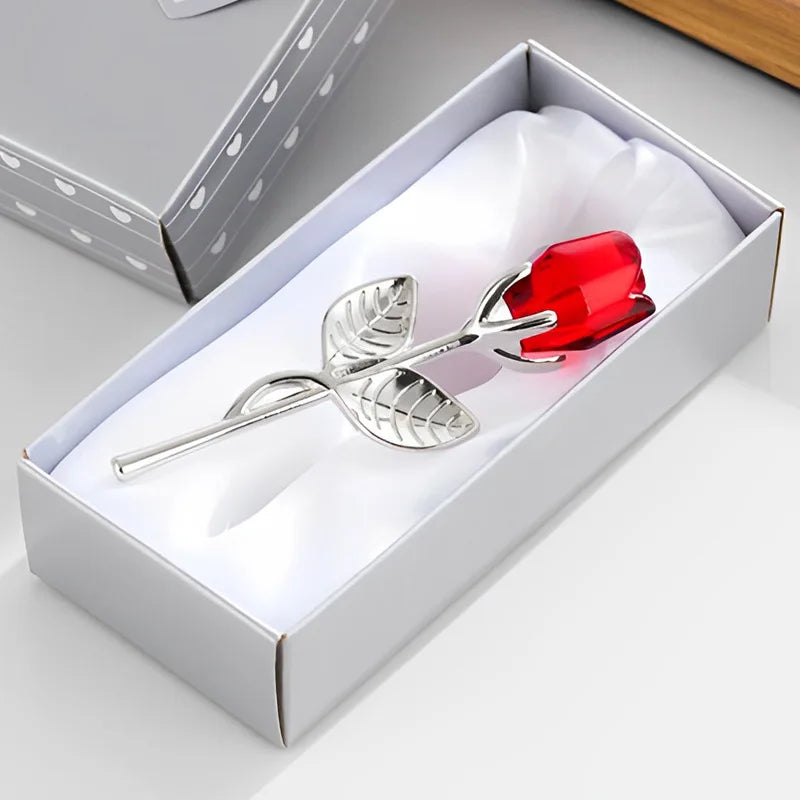 Crystal Glass Rose Ornament in Gift Box