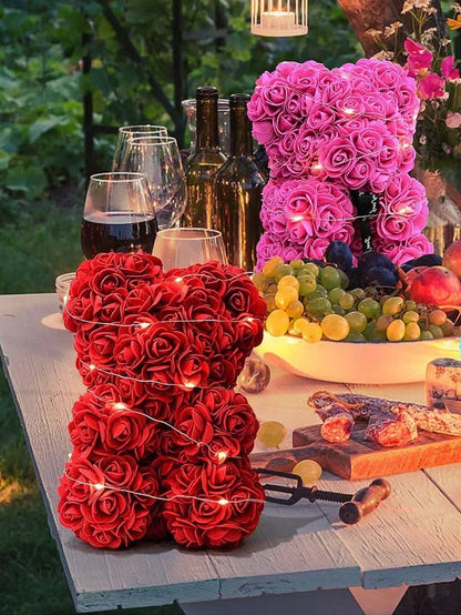 Rose Teddy Bear with Artificial Flowers - Romantic Gift for Girlfriend, Wife, or Mom
