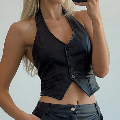 Faux Leather Halter Waistcoat