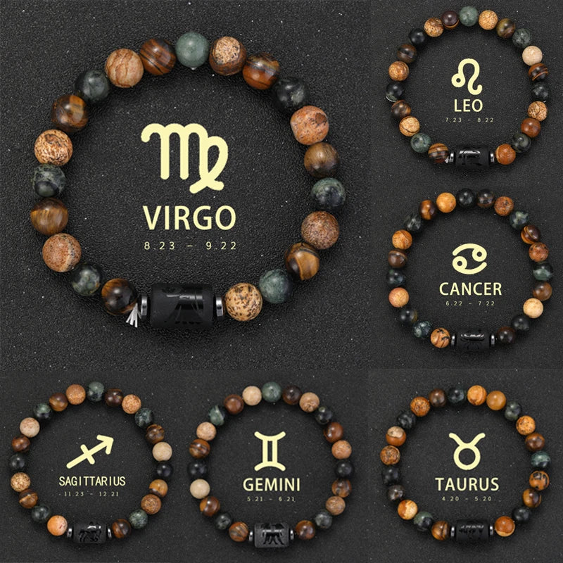 12 Zodiac Natural Stone Beaded Bracelet