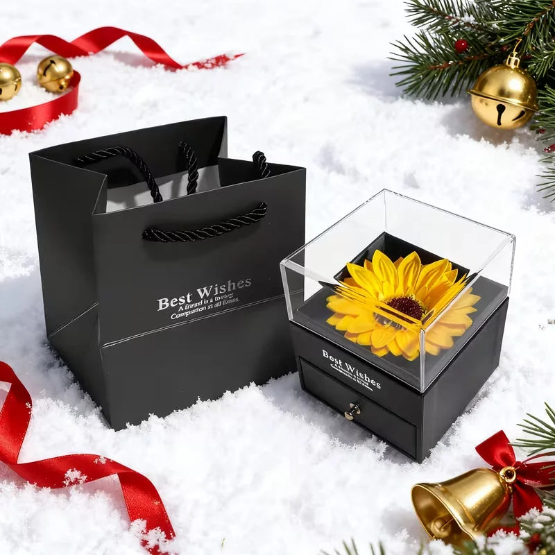 Sunflower Necklace Gift Set with Artificial Flower Box