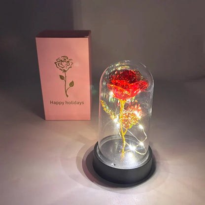 Eternal Rose with Galaxy LED Light in Glass Dome for Home Decor and Gifts