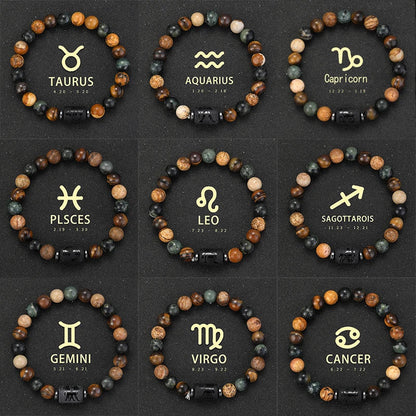 12 Zodiac Natural Stone Beaded Bracelet