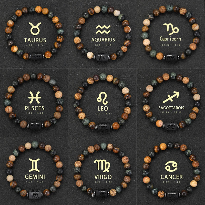 12 Zodiac Natural Stone Beaded Bracelet