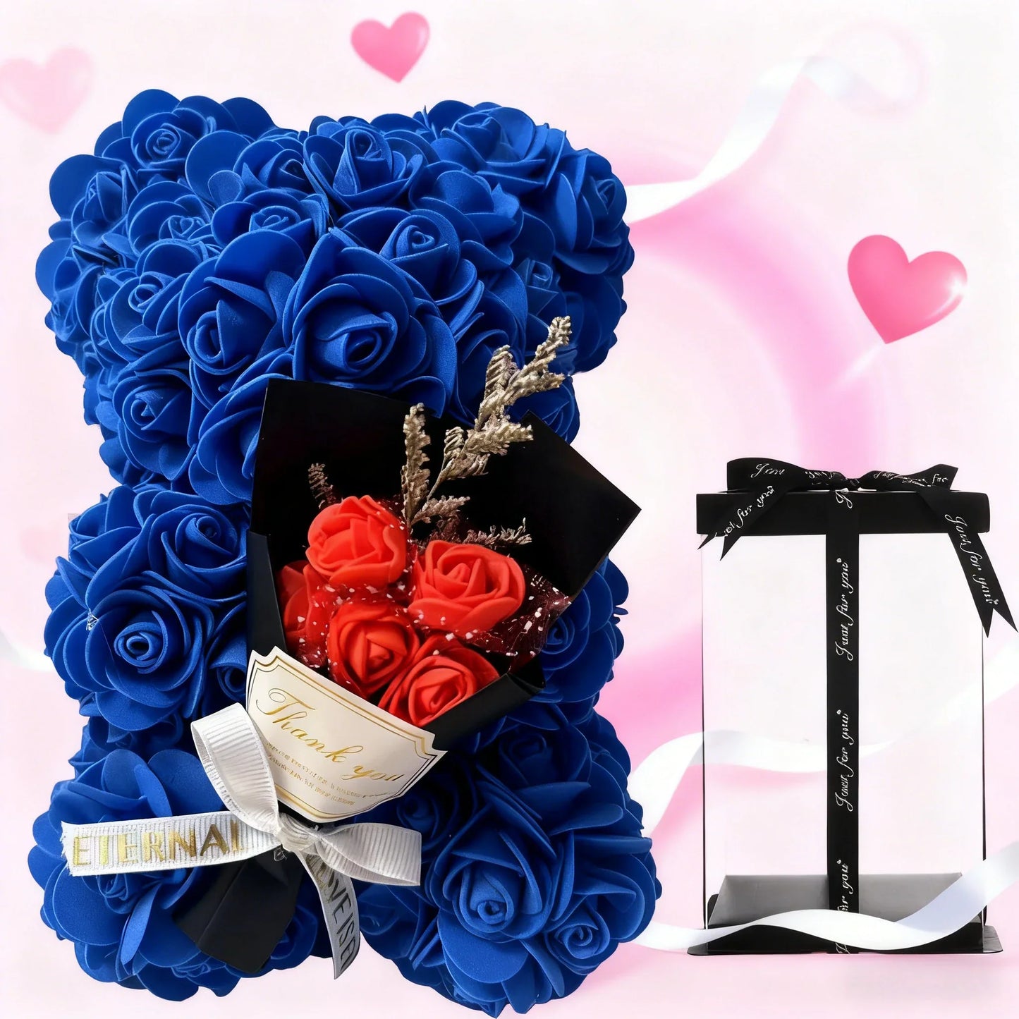 25cm Artificial Rose Bear with Gift Box