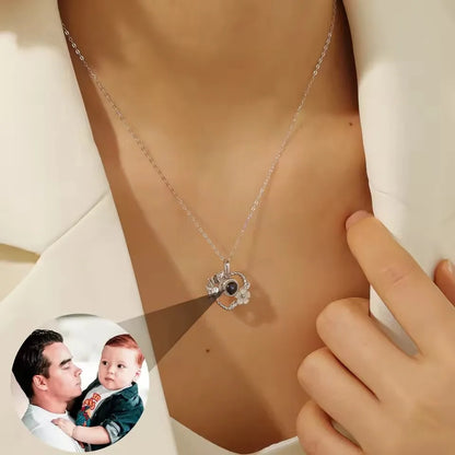 Personalized Flower Heart Projection Necklace in 925 Silver