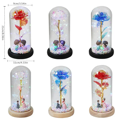 LED Enchanted Galaxy Rose in Glass Dome with Fairy Lights for Valentine's Day and Christmas