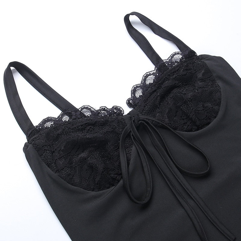Black Lace Bustier Tie-Up Strap Mini Dress