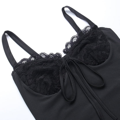 Black Lace Bustier Tie-Up Strap Mini Dress