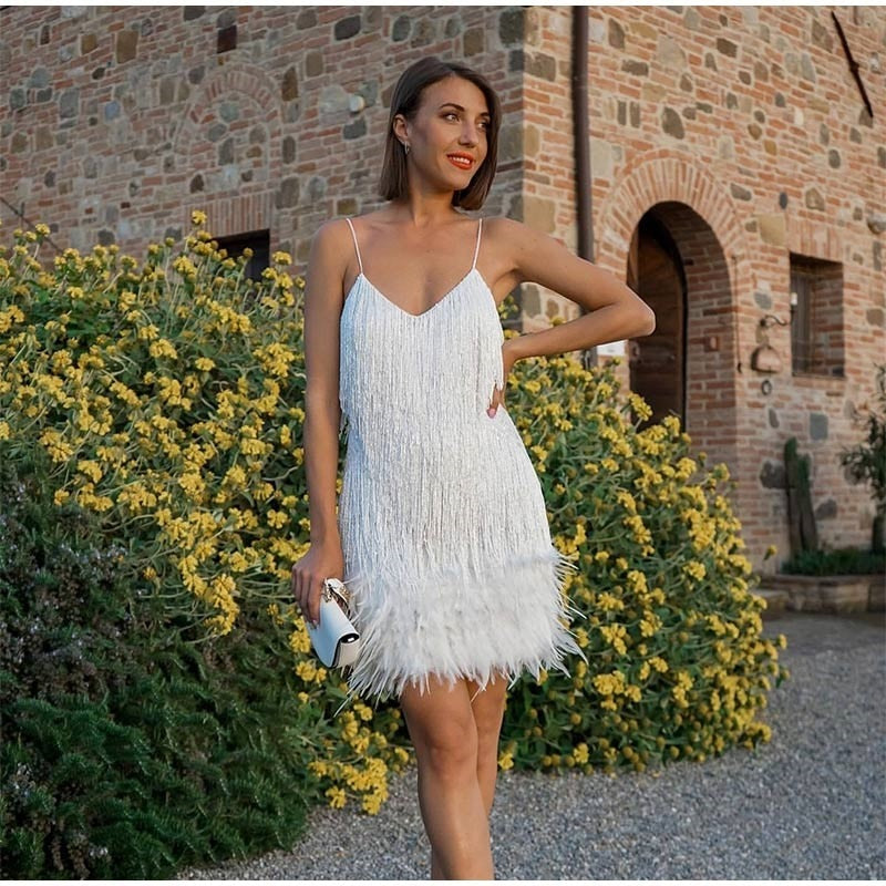 Layered Sequin Fringe Mini Dress